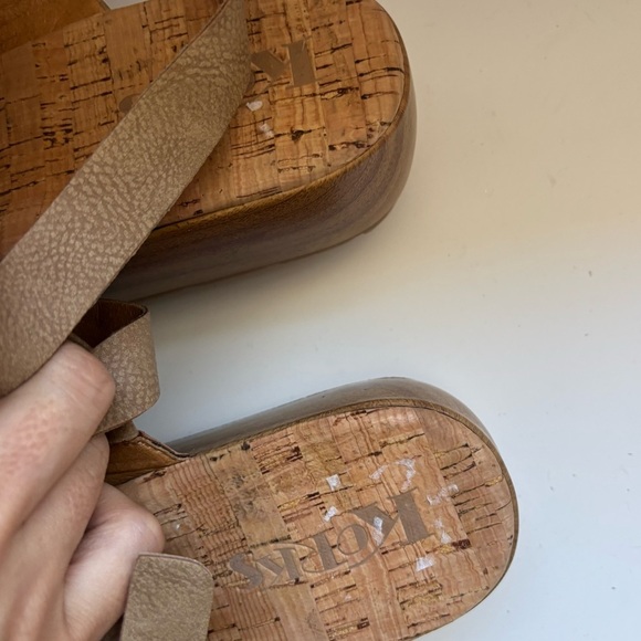 Korks Fraya Beige Leather Comfort Wedge Sandal Sz 9M - Picture 9 of 9